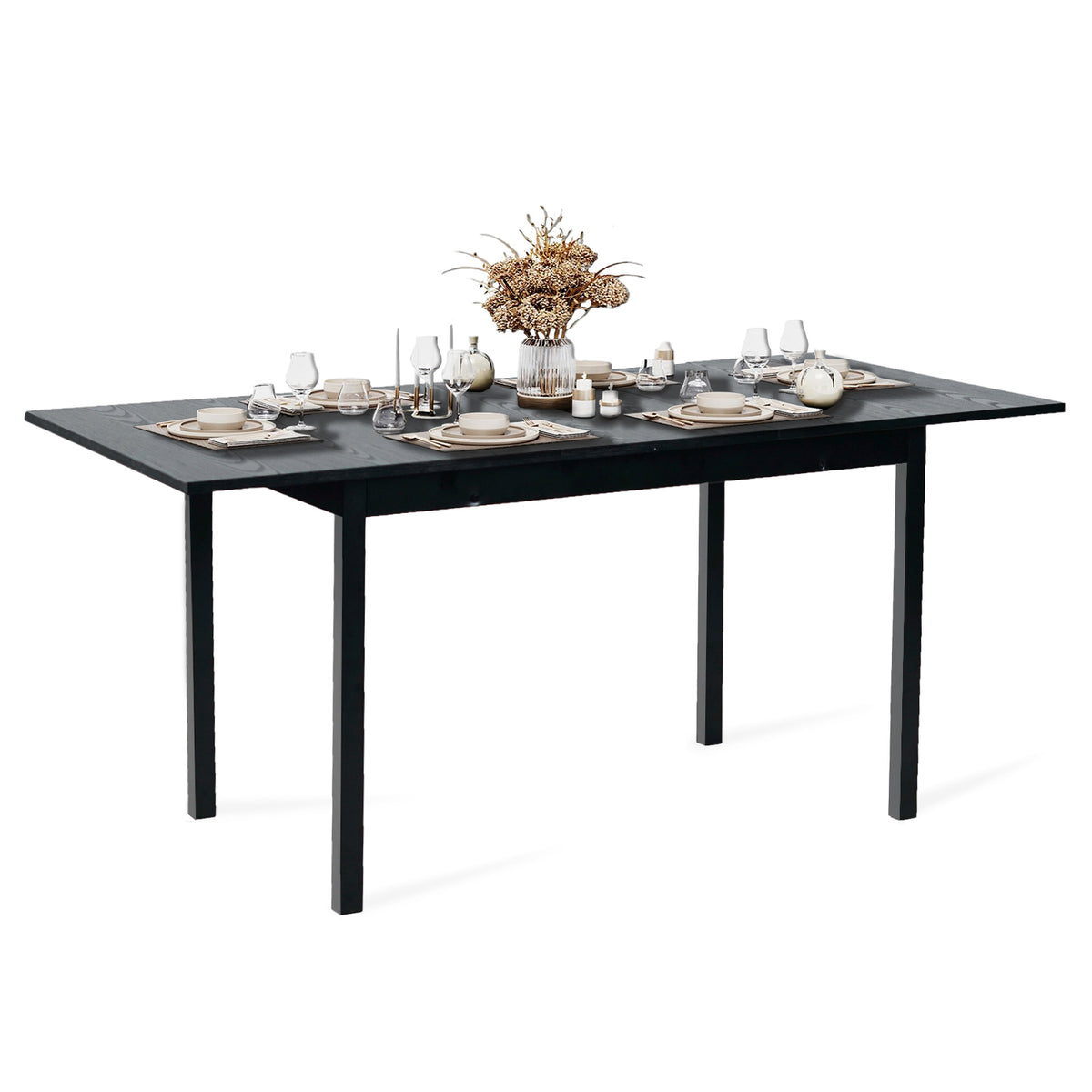 Table de salle à manger extensible industrielle pour 4 à 6 personnes en bois MDF noir - BARI