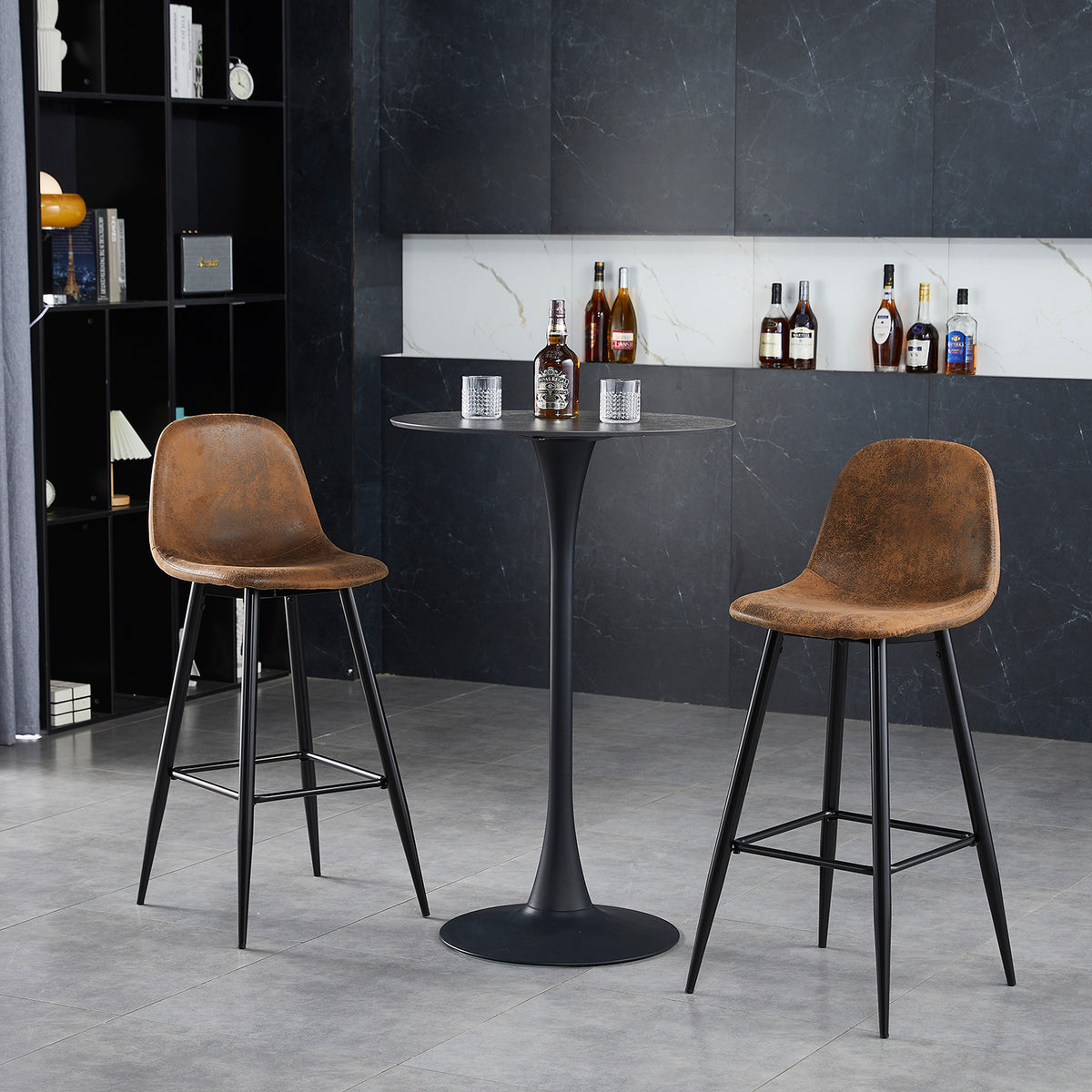 Lot de 2 tabourets de bar industriels avec dossier en suédine - CHARLTON BAR