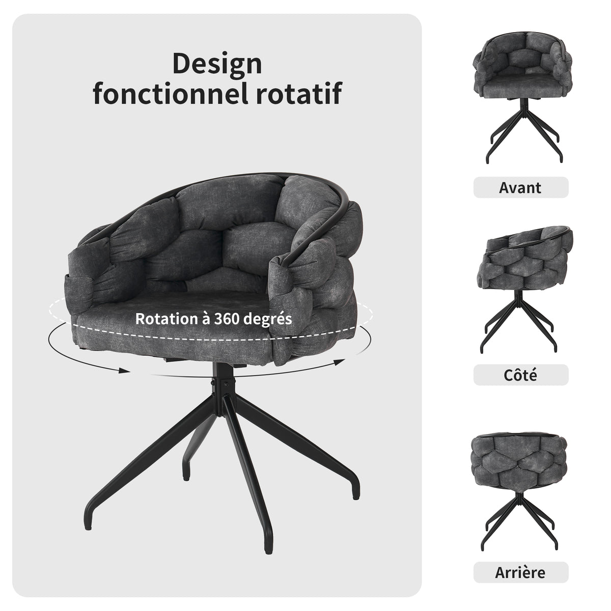 Lot de 6 Gris chaises de luxe en velours 360° pivotantes Chaises ergonomiques modernes à dossier pour salon salle à manger et dressing