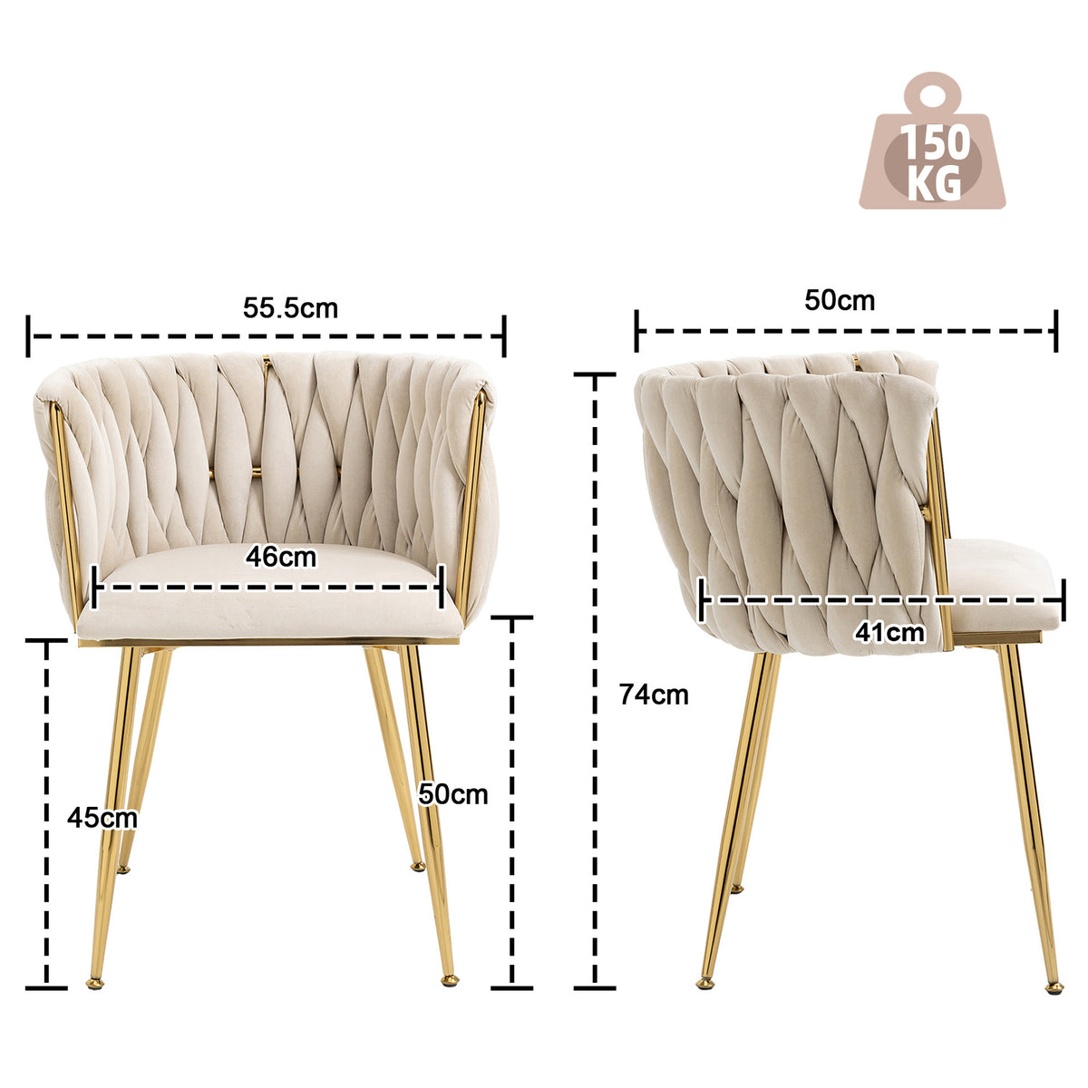Set of 4 Industrial Style Dining Chairs With Braided File in Beige fabric - Miliana