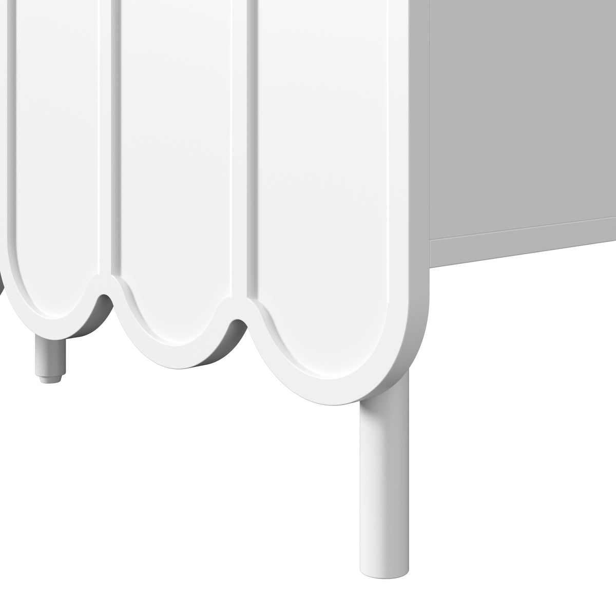 Sideboard moderne blanc 120x35x80 cm avec portes ondulées, grifflos et rayons réglables, idéal pour salon flur et salle à manger