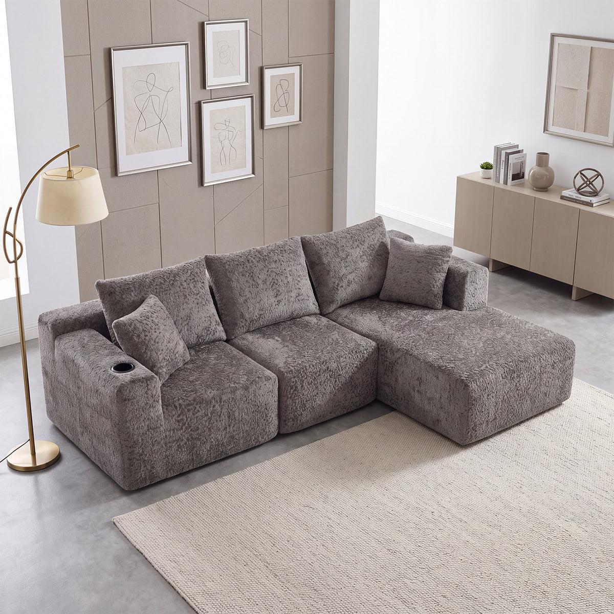 Canapé d’angle modulaire gris 3 place