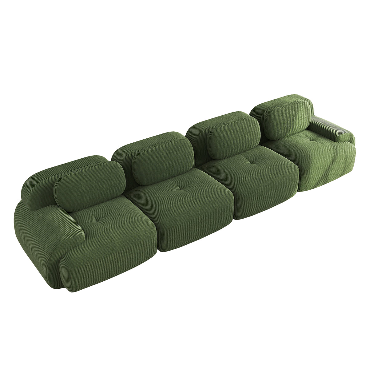 Ensemble de canapés avec accoudoirs incurvés et base antidérapante en tissu velours côtelé doux pour le salon, vert, siège 4