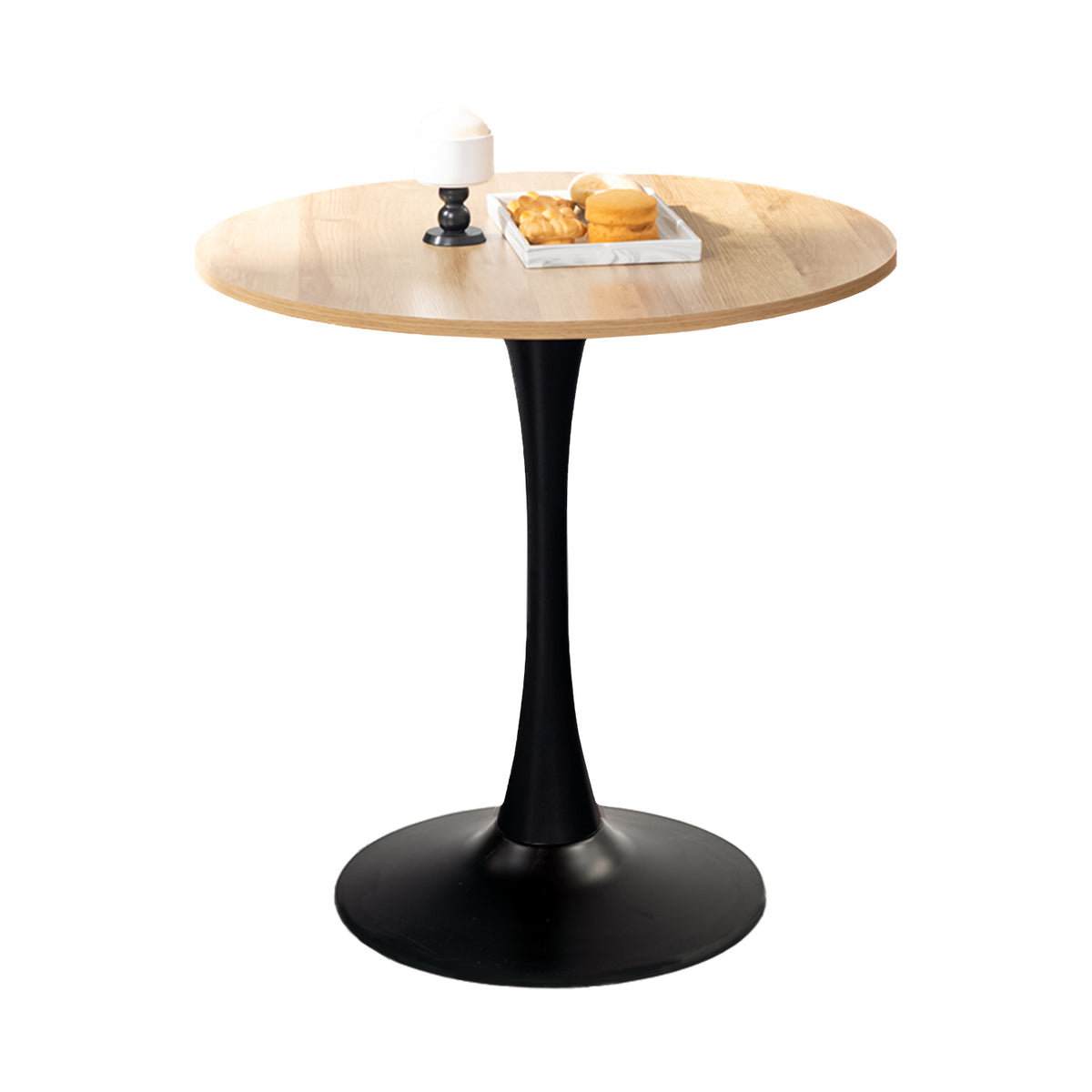 Vintage round dining table 2-4 people in oak and black metal - Clift