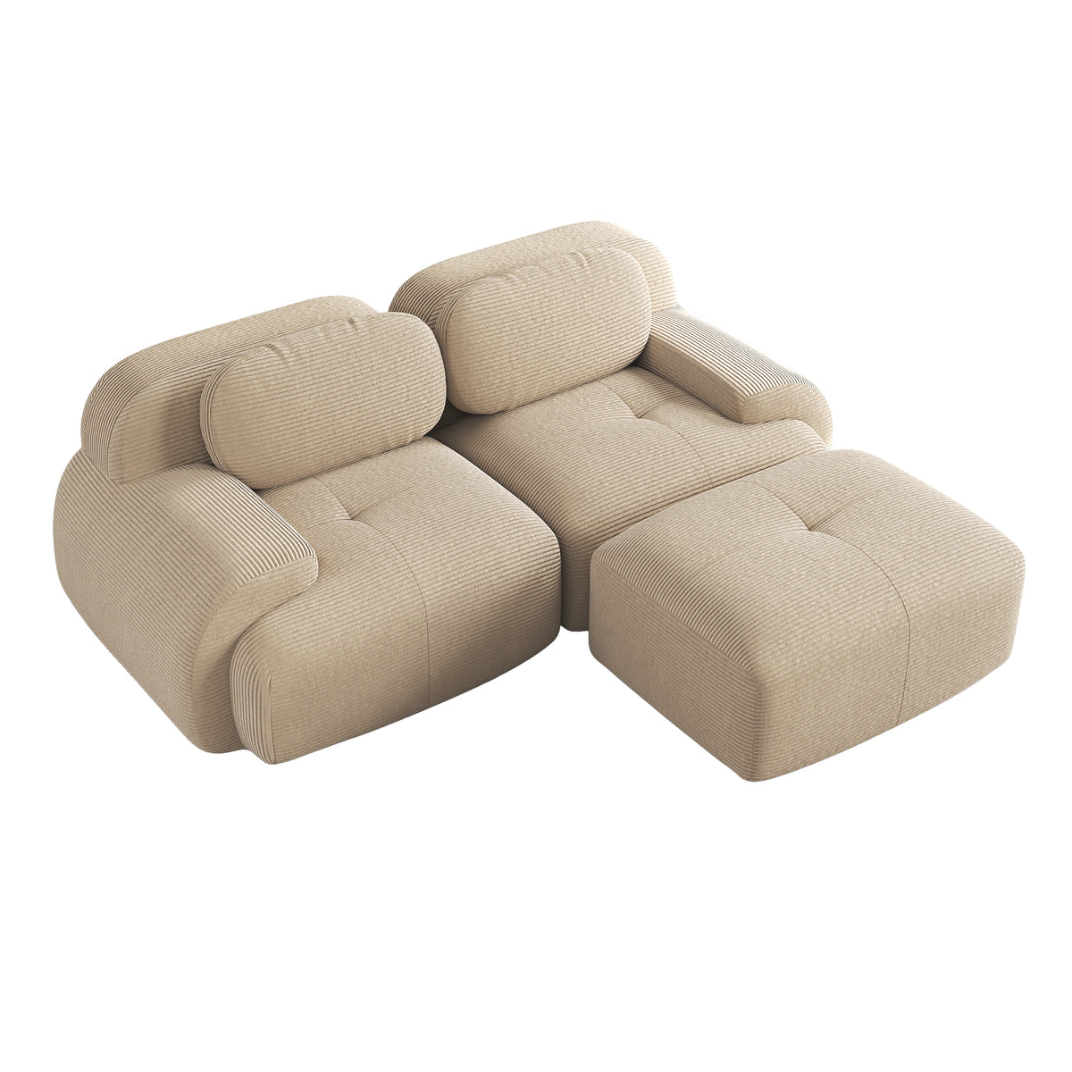 Ensemble de canapés avec accoudoirs incurvés et base antidérapante en tissu velours côtelé doux pour le salon, beige,siège2+tabouret1
