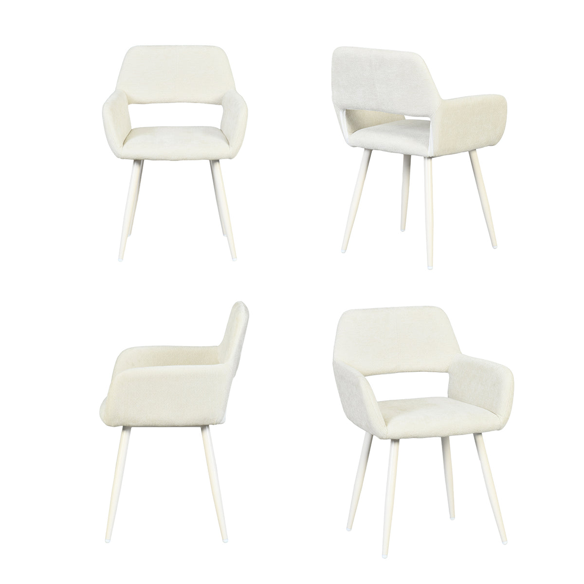 Lot de 2 fauteuils de salle à manger scandinaves avec accoudoirs en chenille beige- CROMWELL