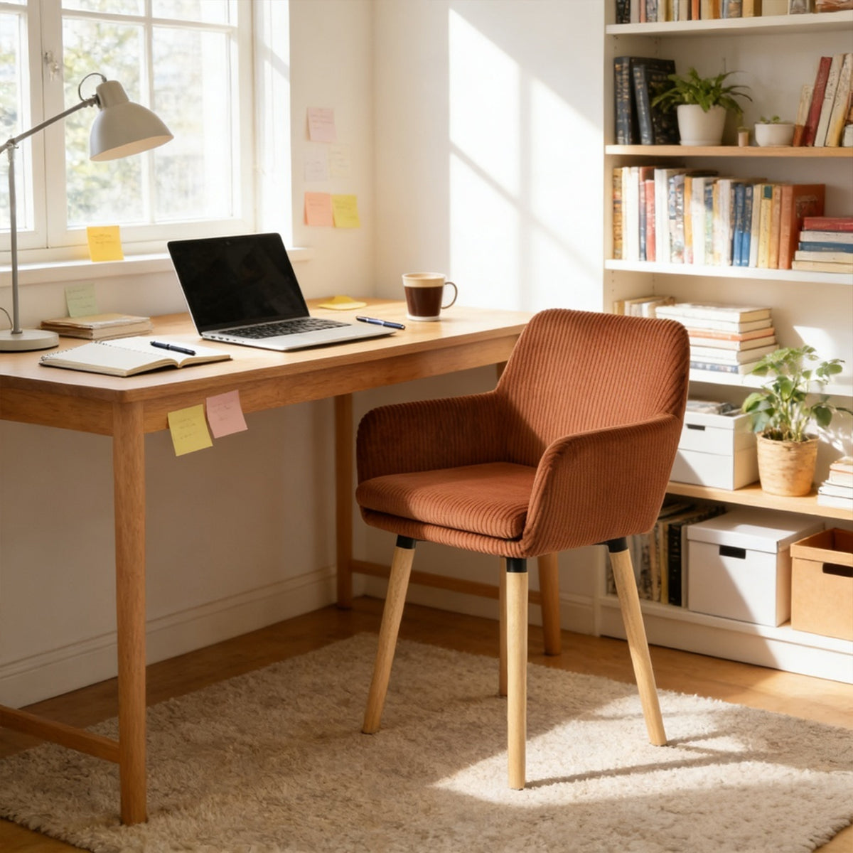 Lot de 2 chaises de salle à manger de style scandinave avec pieds en bois et accoudoirs en velours côtelé rouge - ELIA