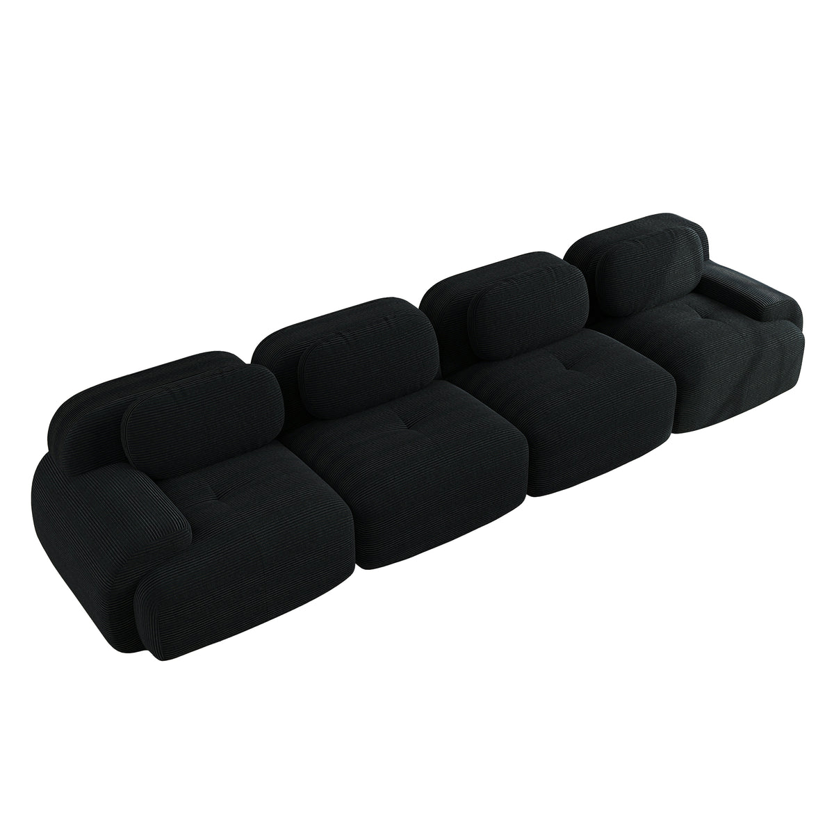 Ensemble de canapés avec accoudoirs incurvés et base antidérapante en tissu velours côtelé doux pour le salon, noir, siège 4