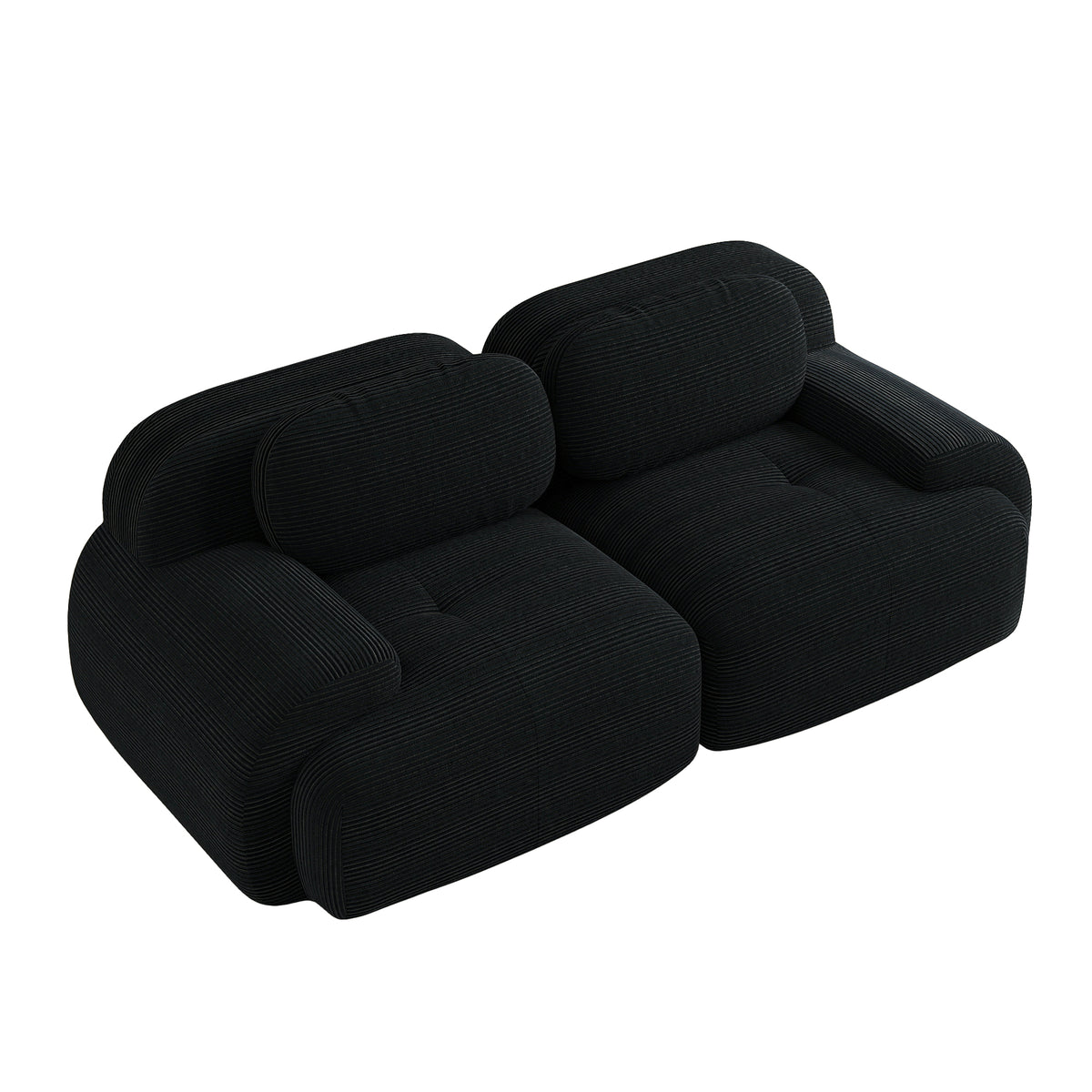 Ensemble de canapés avec accoudoirs incurvés et base antidérapante en tissu velours côtelé doux pour le salon, noir, siège 2