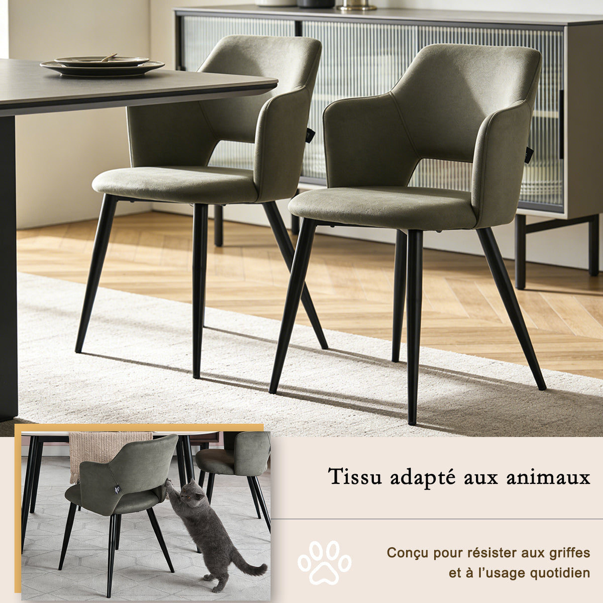 Round Table Table Table Table Timber Ø80 cm with 4 black velvet chairs, modern and comfortable style