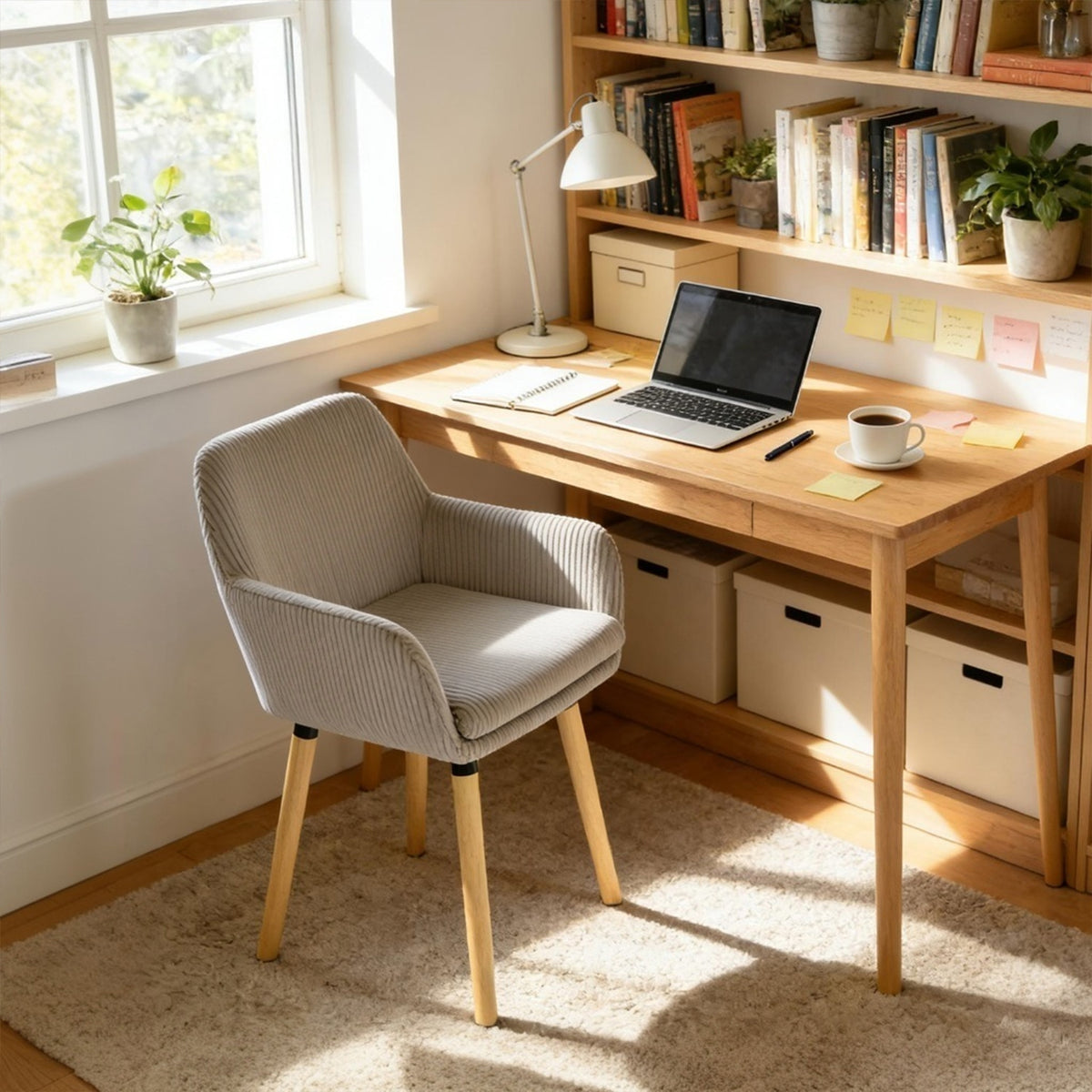 Lot de 2 chaises de salle à manger de style scandinave avec pieds en bois et accoudoirs en velours côtelé gris - ELIA