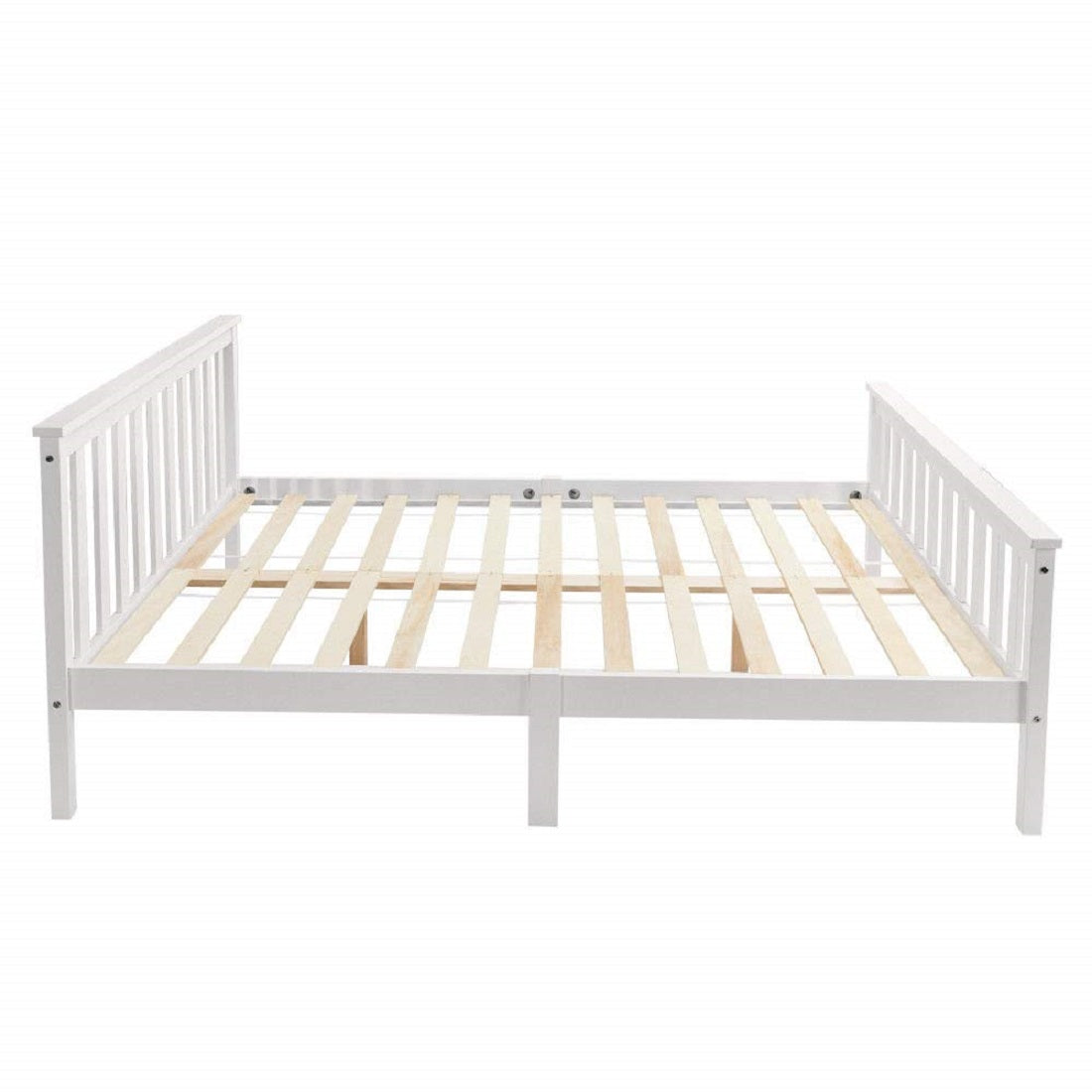 Double bed 140x200 cm in solid white pine wood with slatted box spring - robust and elegant design for adults and children (without mattresses)