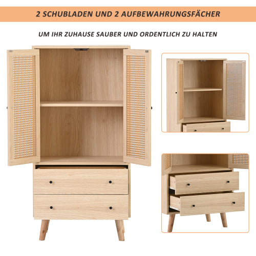 Buffet haut en bois style moderne avec portes en rotin et tiroirs �60 x 40 x 120 cm
