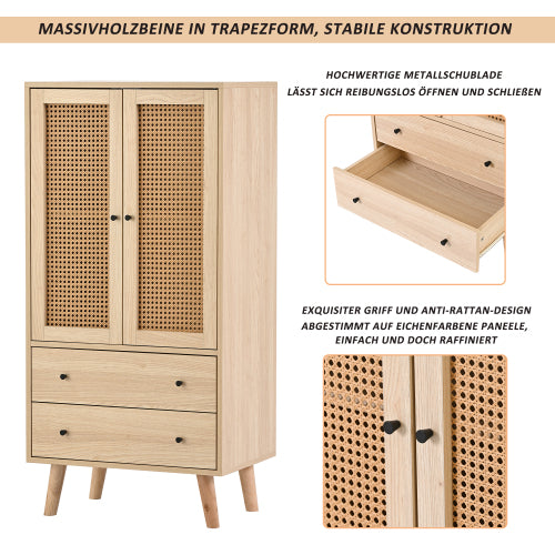 Buffet haut en bois style moderne avec portes en rotin et tiroirs �60 x 40 x 120 cm