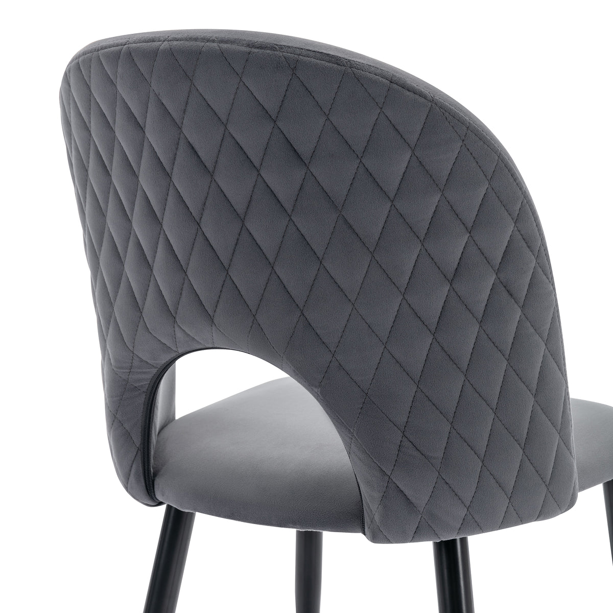 Lot de 2 chaises de salle à manger en velours gris avec dossier à motif diamant, pieds en métal réglables et assise rembourrée