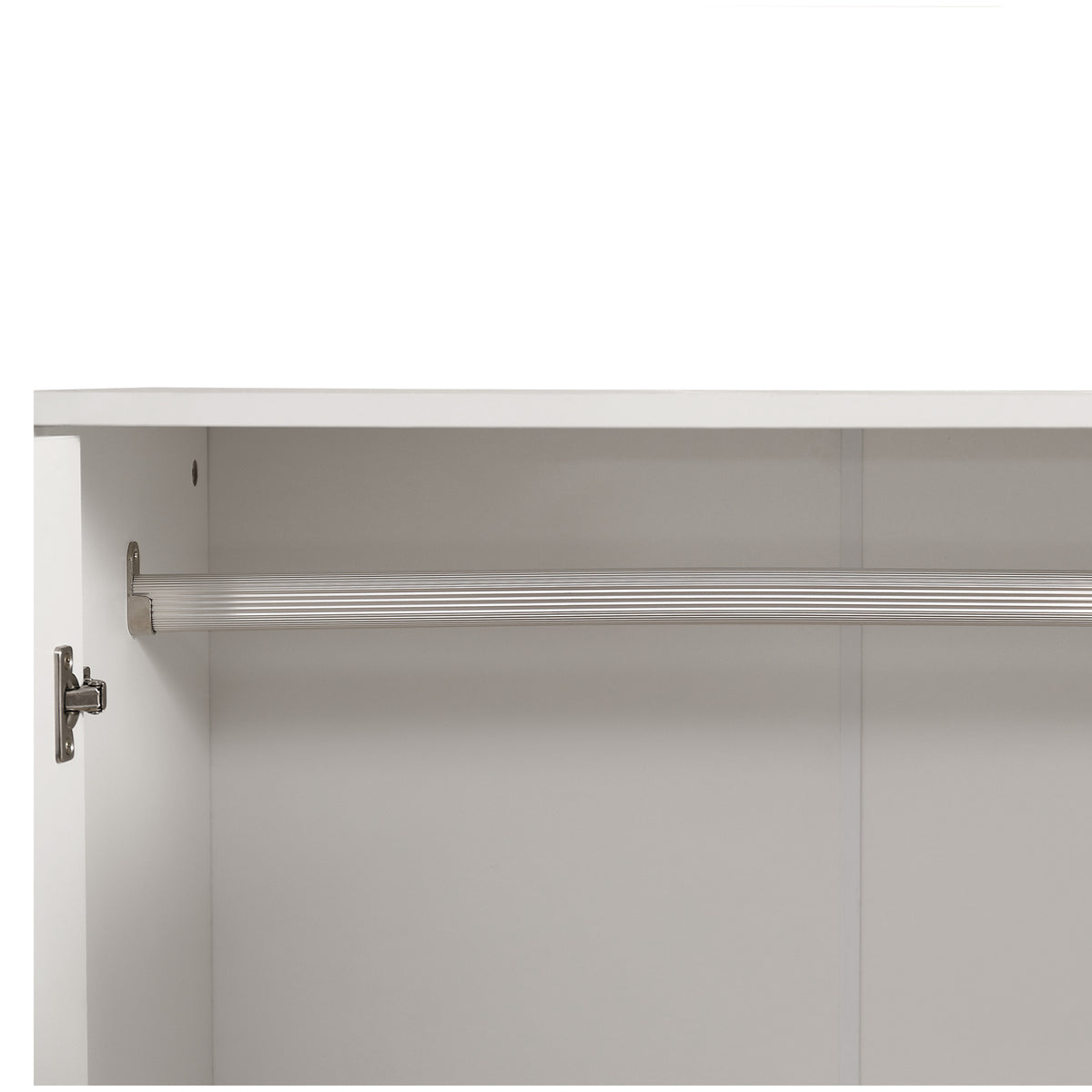 Weißer Kleiderschrank aus Spanplatte mit 2 Türen, 2 Schubladen und Aufbewahrungsstange