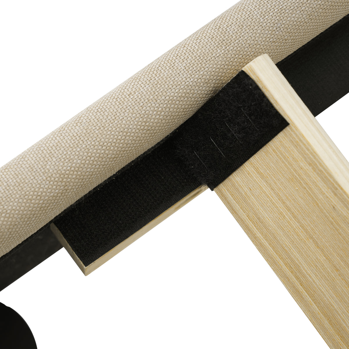 Verpacktes Kinderbett 90 × 200 cm mit LED, in Beige -Leinen mit einstellbarem Kopfteil und Schleiferbasis (ohne Matratzen)