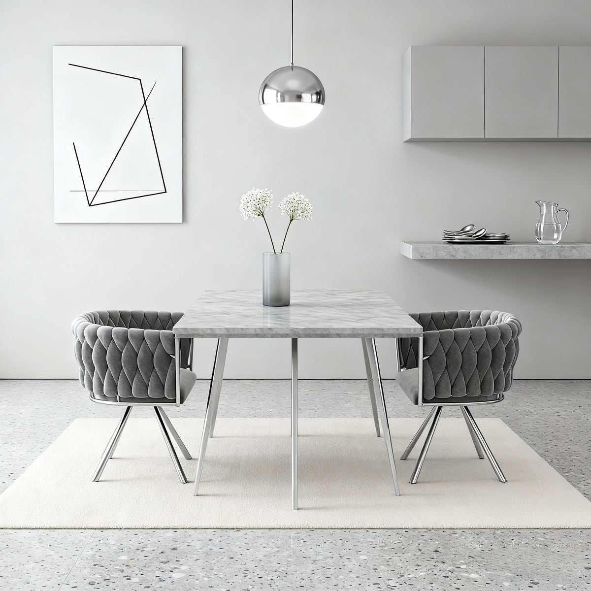 Lot de 4 chaises de salle à manger pivotantes en velours gris avec pieds en métal argenté