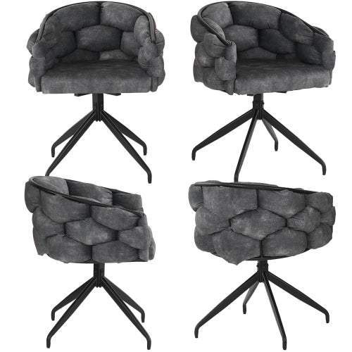 Lot de 4 Gris chaises de luxe en velours 360° pivotantes Chaises ergonomiques modernes à dossier pour salon salle à manger et dressing