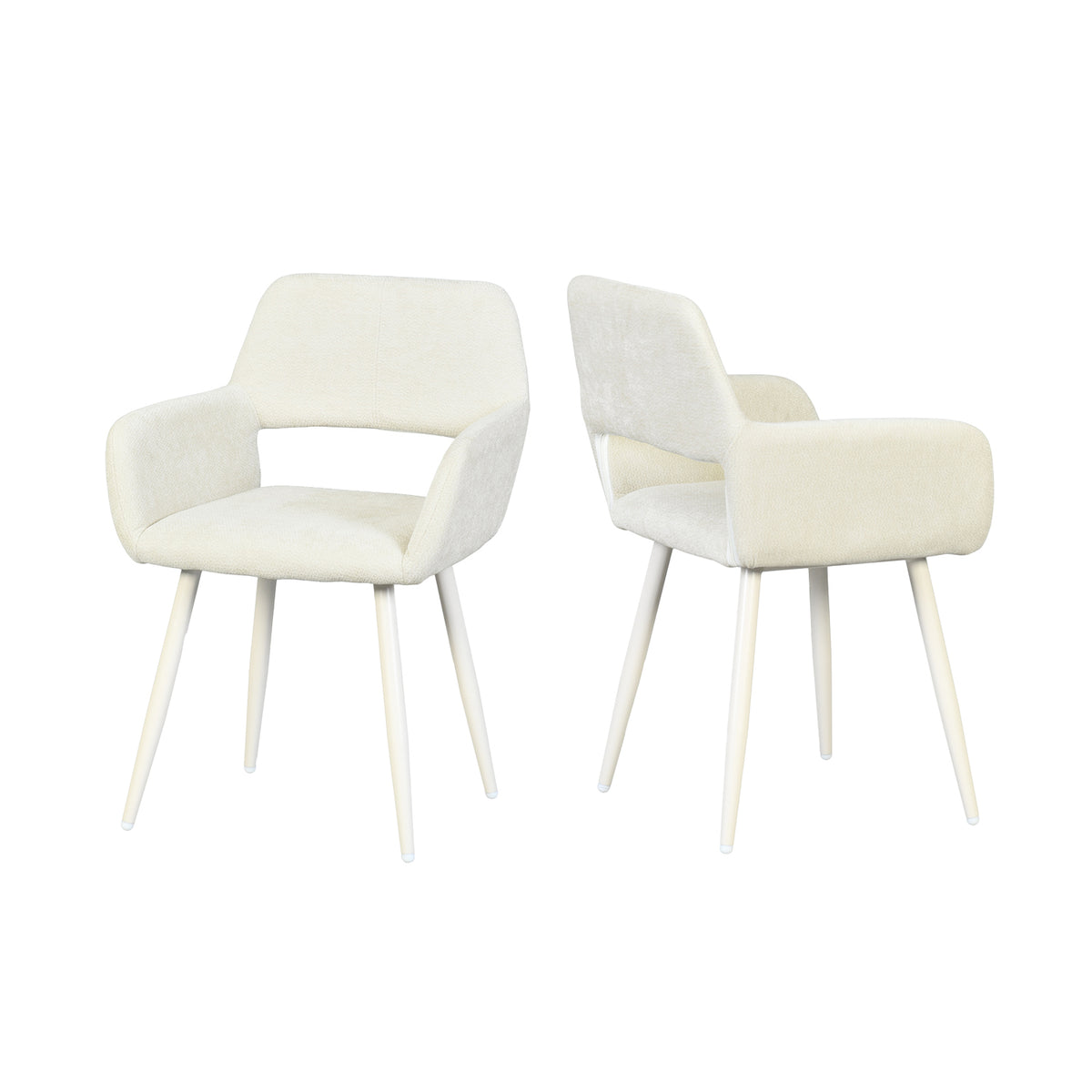Lot de 2 fauteuils de salle à manger scandinaves avec accoudoirs en chenille beige- CROMWELL