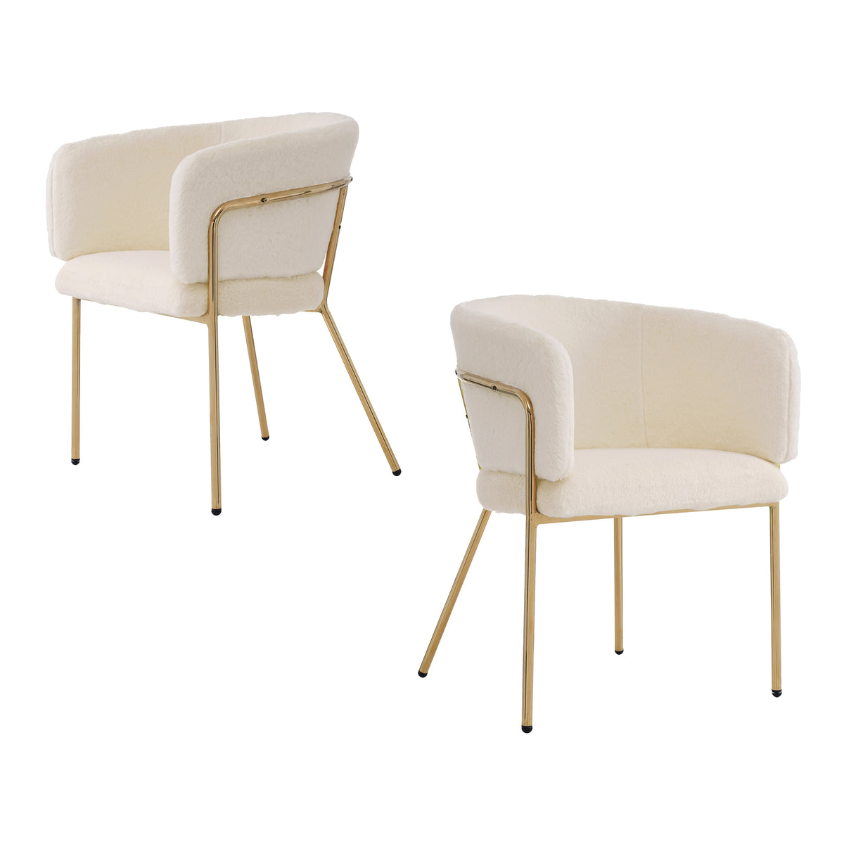 Lot de 2 chaise de loisirs individuelle en imitation de velours de lapin Chaise élégante à quatre pieds en métal beige pour salon chambre à coucher et salle à manger