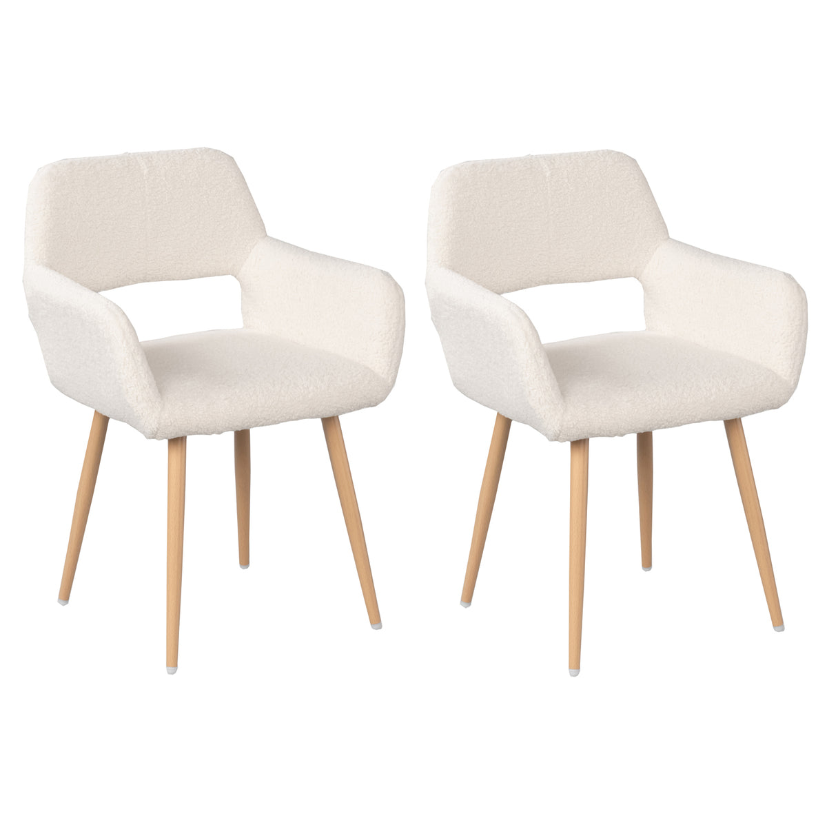 Lot de 2 fauteuils de salle à manger scandinaves avec accoudoirs en tissu mouton bouclette beige - CROMWELL