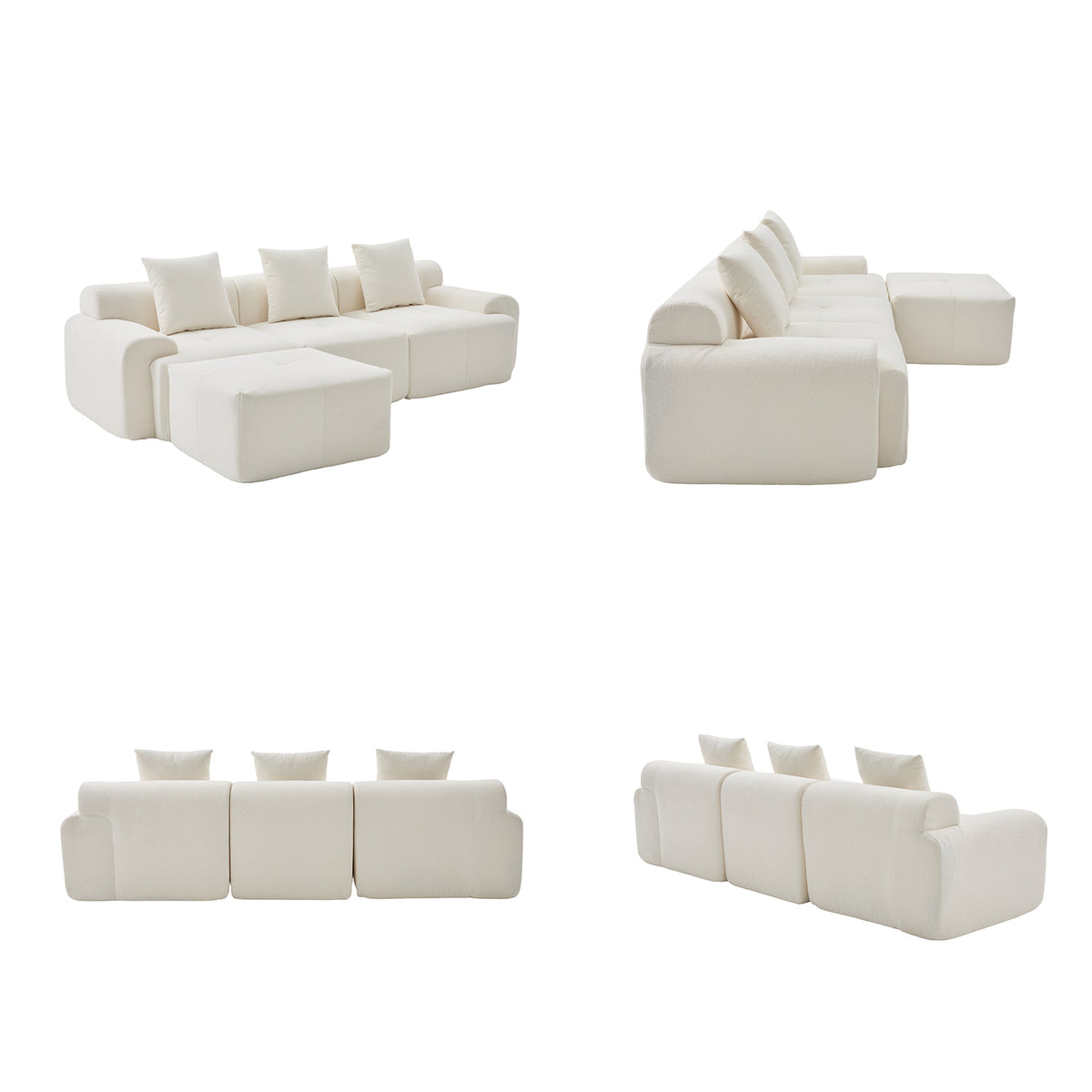 Canapé d’angle modulaire beige 3 places avec pouf