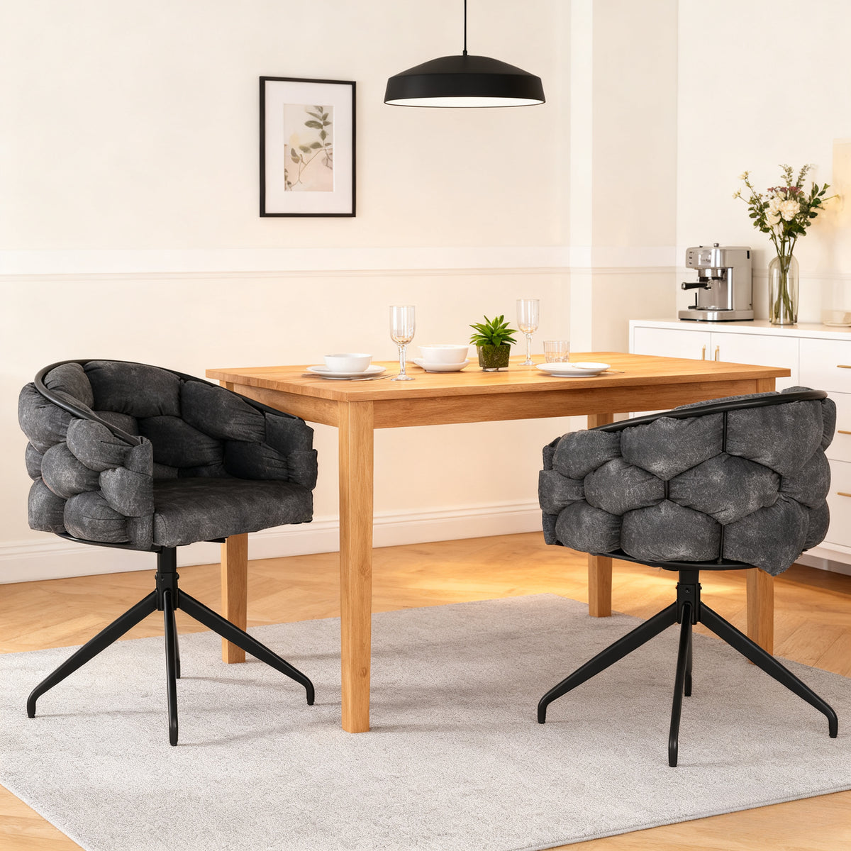 Lot de 6 Gris chaises de luxe en velours 360° pivotantes Chaises ergonomiques modernes à dossier pour salon salle à manger et dressing