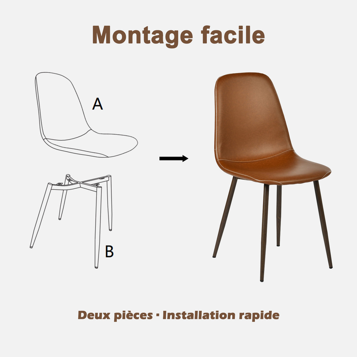 Ensemble table à manger extensible noire avec 6 chaises de salle à manger en PU, style scandinave
