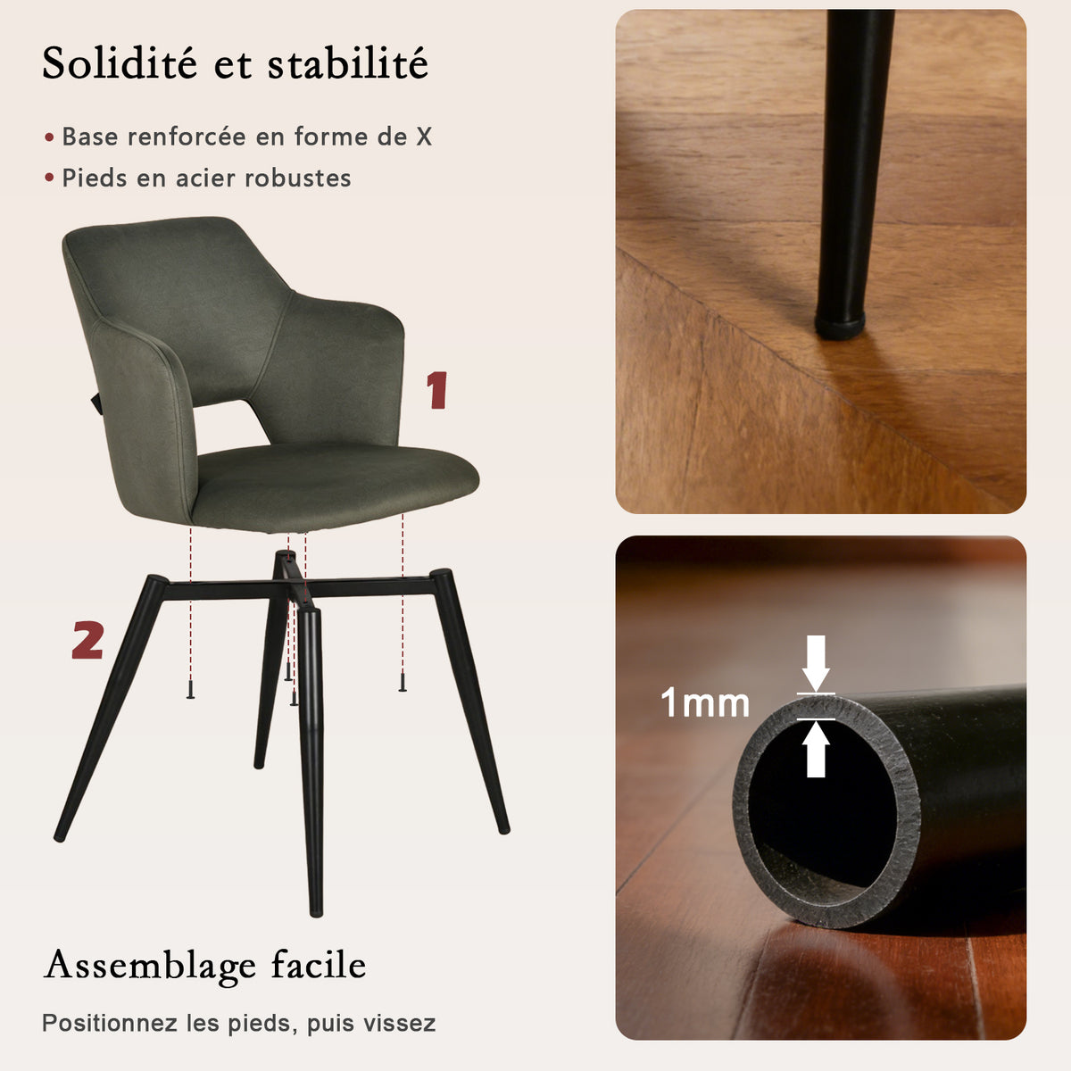 Ensemble table à manger extensible noire et 4 fauteuils en tissu vert de style scandinave