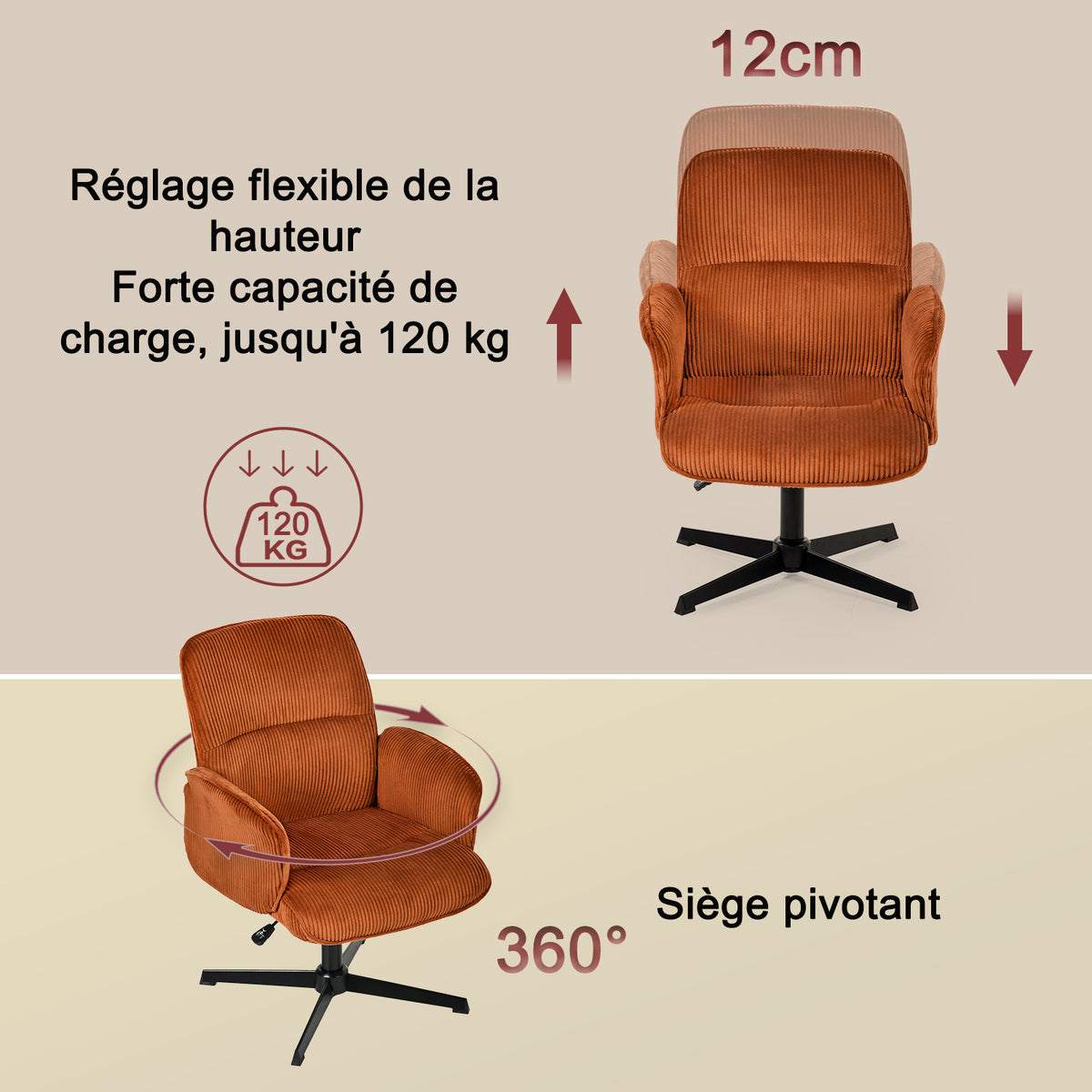 Adjustable Ergonomic Office Armchair Pivoting with fabric armrests white loop - Thomasina