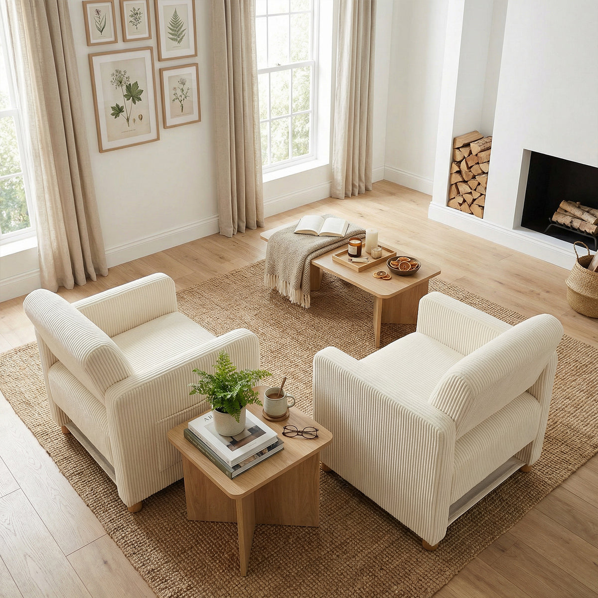 Lot de 2 fauteuil de détente 1 place canapé pour salon, fauteuil avec emballage en velours côtelé beige - KARIA