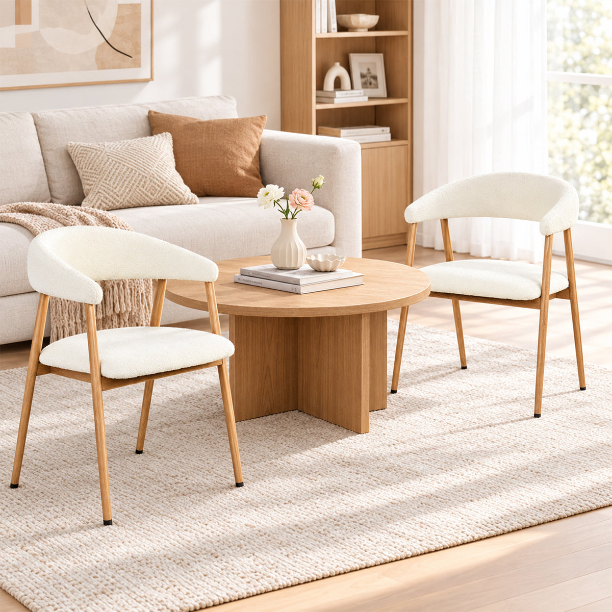 Lot de 6 fauteuils de salle à manger scandinaves avec accoudoirs en tissu beige- BONNIE