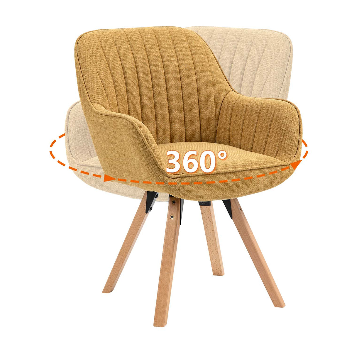 Set of 6 comfortable yellow fabric dining room chairs with 360° swivel - CARSON FABRIC YELLOW 6PCS
