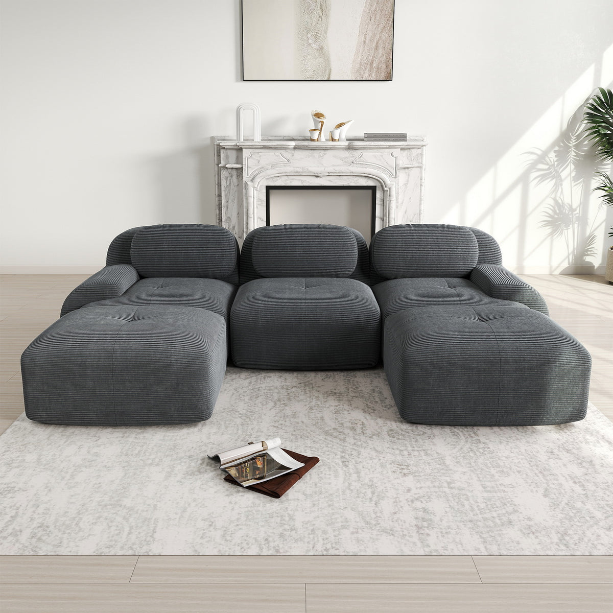 2-seater sofa bed in dark gray fabric with side pockets, modern convertible sofa
