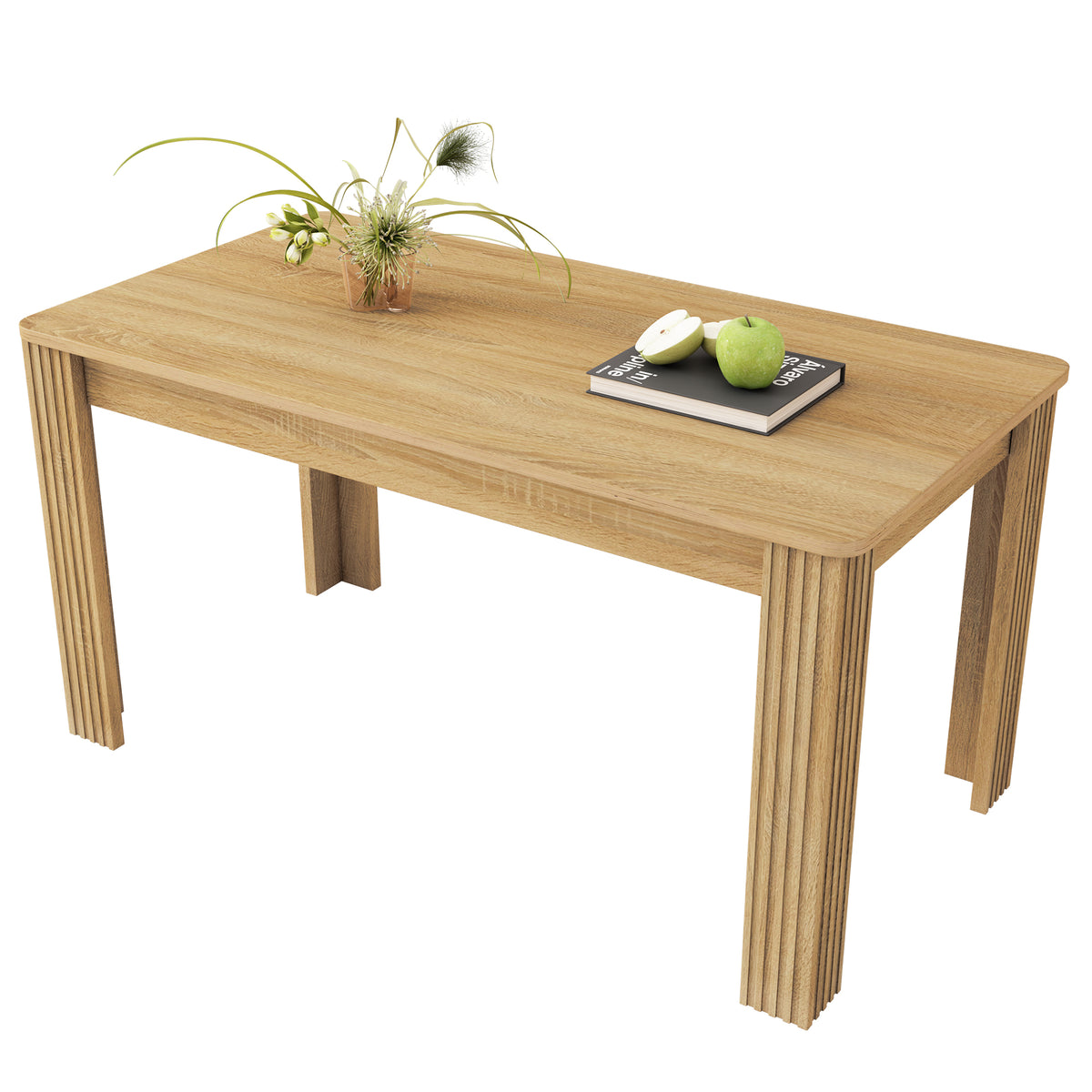 Rectangular dining table in particle panels finish oak with four robust feet