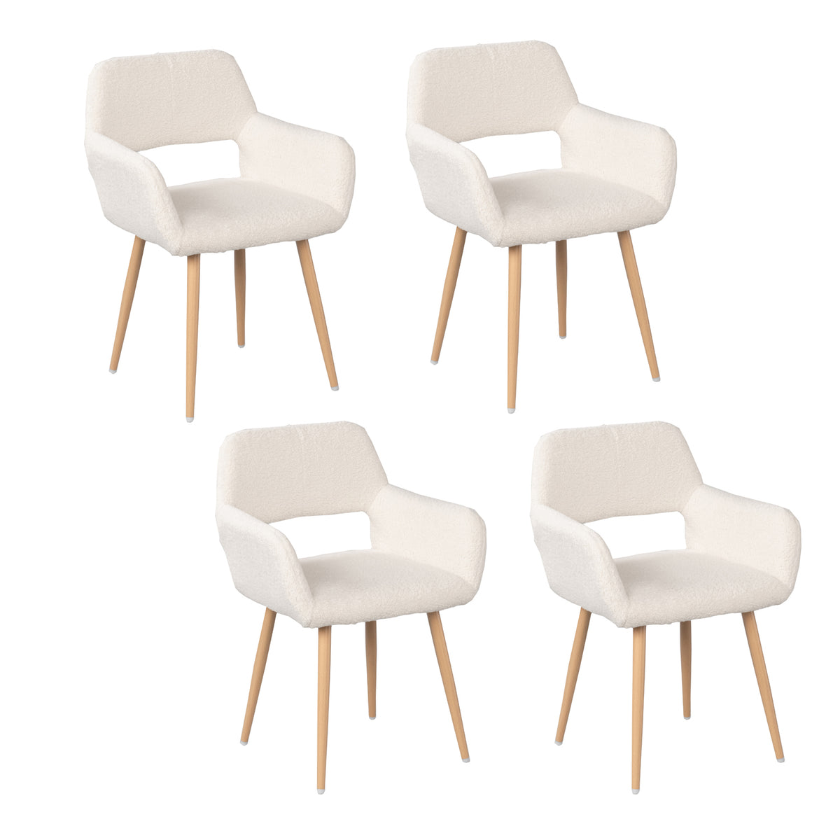 Set von 4 skandinavischen Esszimmer Sesseln mit Armlehnen Schafschaf Stoff Beige - Cromwell