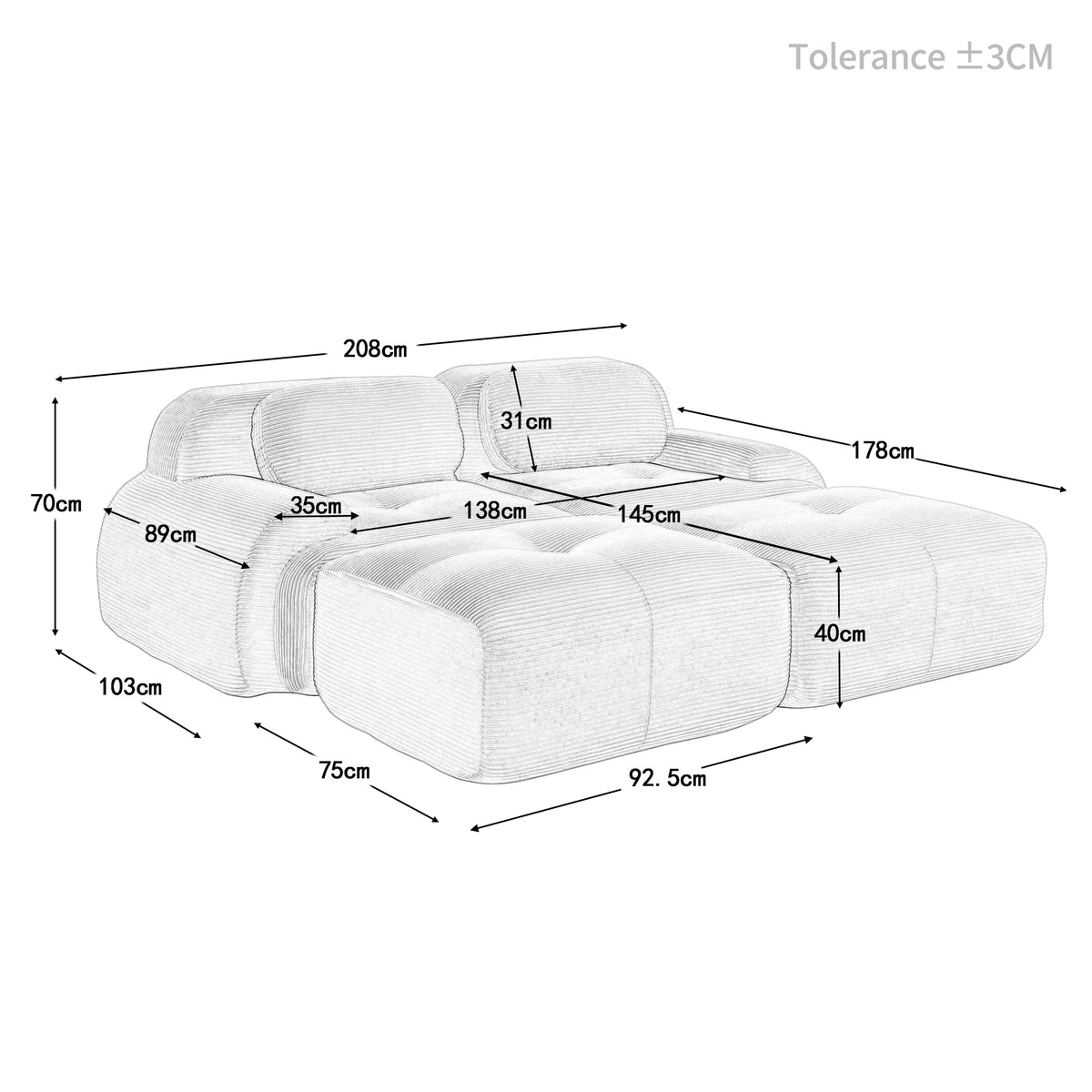 2-seater sofa bed in dark gray fabric with side pockets, modern convertible sofa