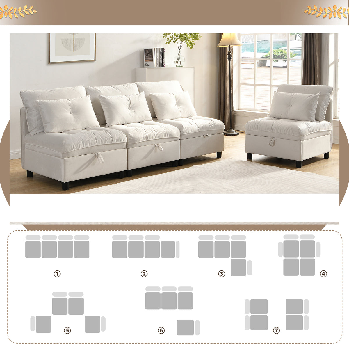 2-seater sofa in beige fabric Scandinavian style - AHBARM