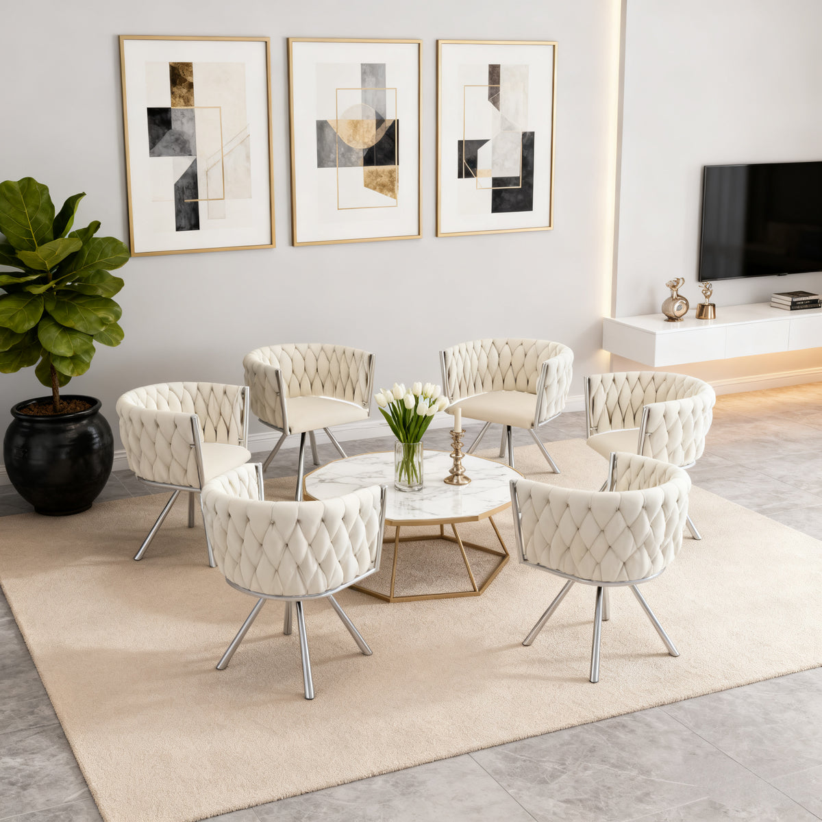 Set of 4 Industrial Style Dining Chairs With Braided File in Beige fabric - Miliana