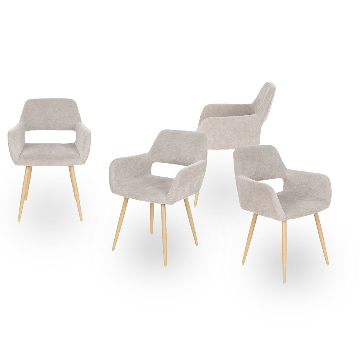 Lot de 4 fauteuils de salle à manger scandinaves avec accoudoirs en tissu beige - CROMWELL