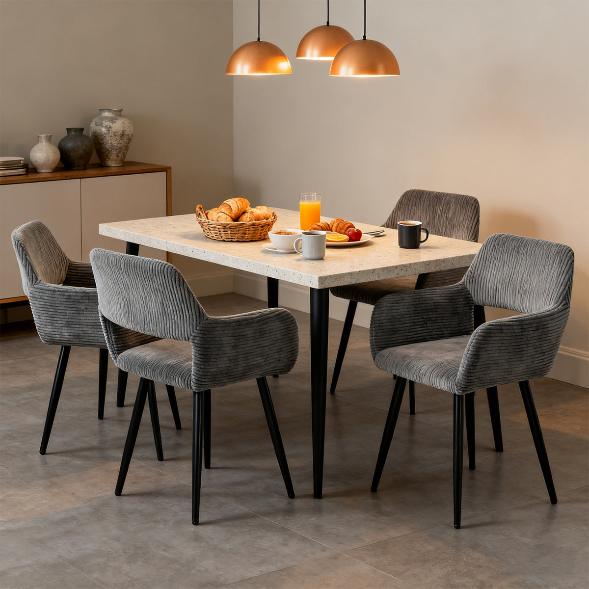 Lot de 4 fauteuils de salle à manger scandinaves avec accoudoirs en velours côtelé gris - CROMWELL CORDUROY