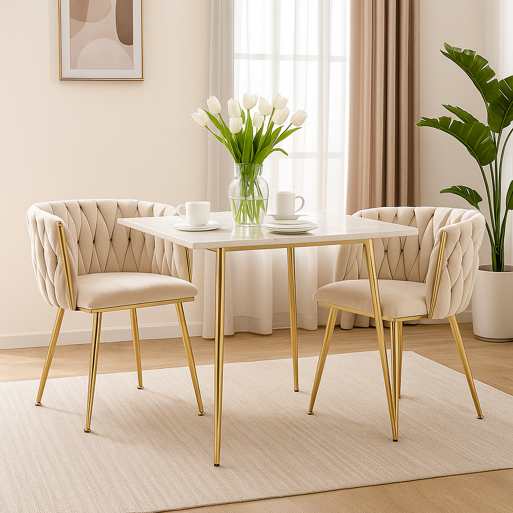 Set of 4 Industrial Style Dining Chairs With Braided File in Beige fabric - Miliana
