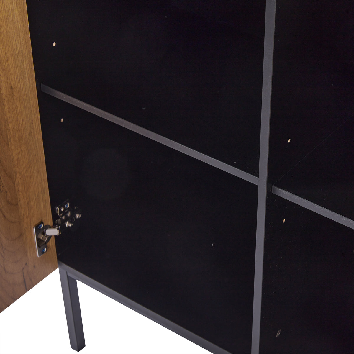 180 cm LED-Vitrine aus gehärtetem Glas in Schwarz/Eiche mit verstellbaren Einlegeböden