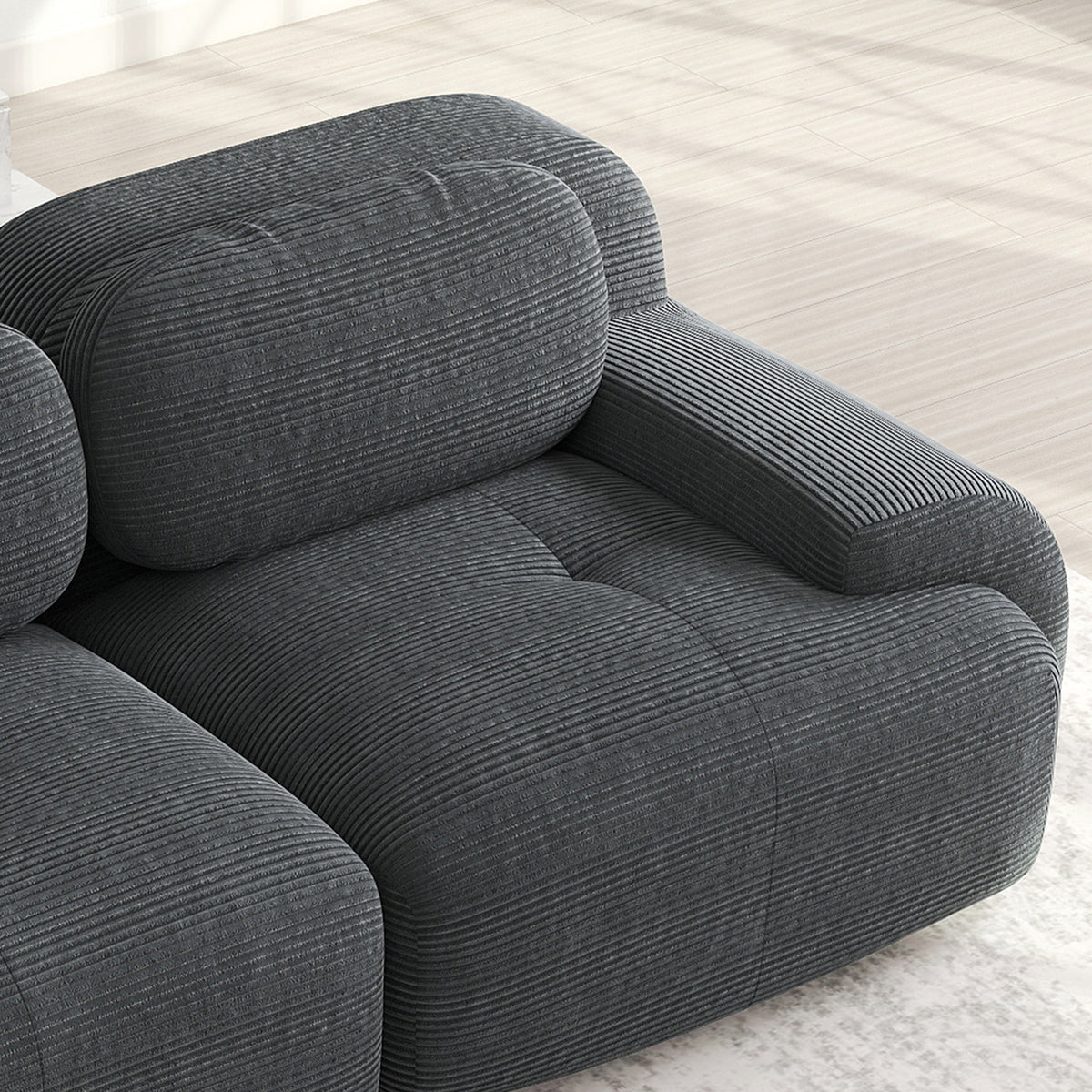 Ensemble de canapés avec accoudoirs incurvés et base antidérapante en tissu velours côtelé doux pour le salon, gris, siège 3