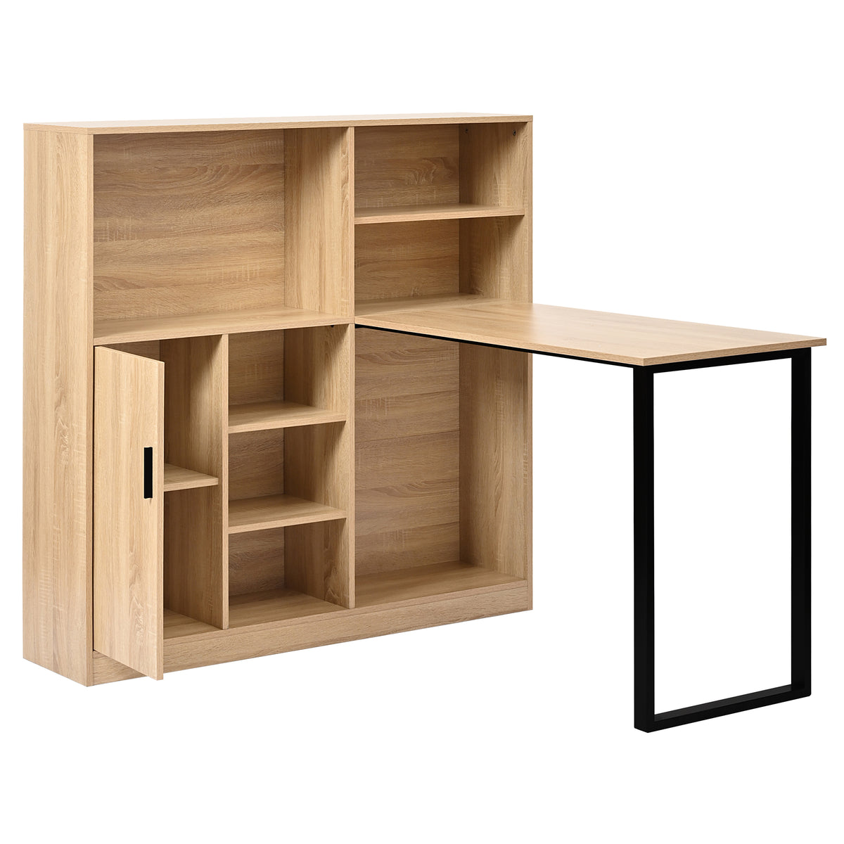 Bureau avec étagères et armoire intégrée en MDF finition bois naturel