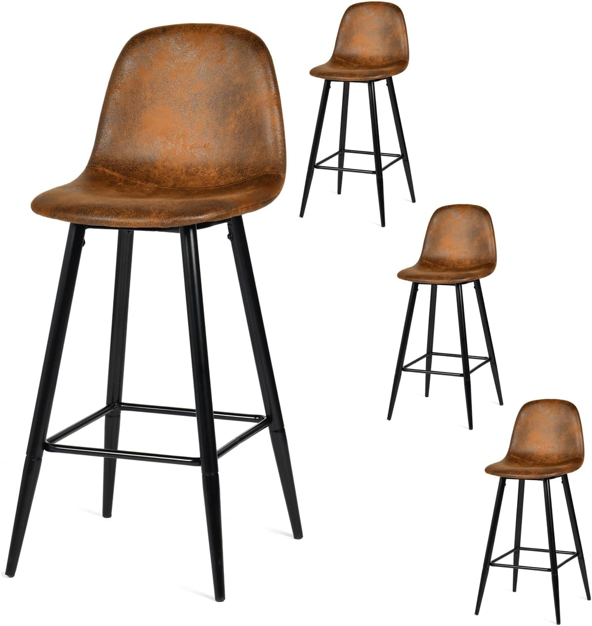 Set of 4 industrial bar stools with suede back - CHARLTON BAR