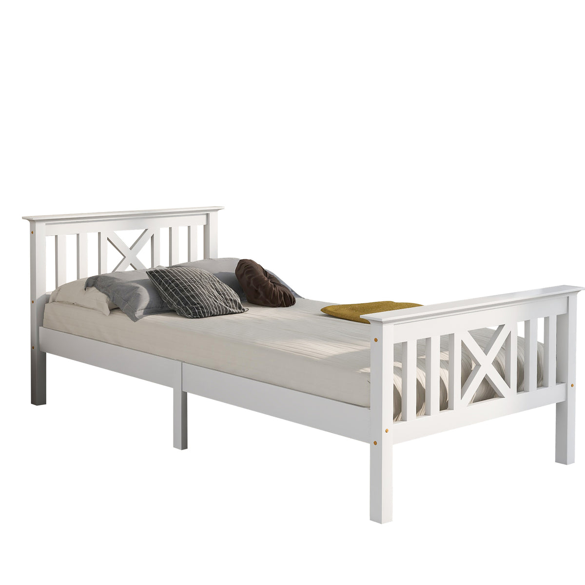 Einzelbett 90x200 cm weiß aus massivem Kiefernholz mit Lattenrost und Kopfteil (ohne Matratze)