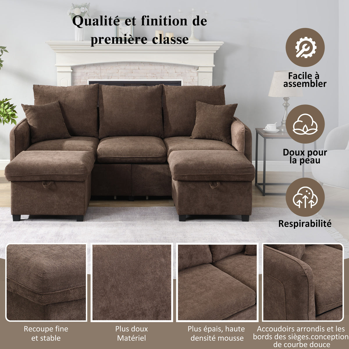 2-Sitzer-Sofa aus beigem Stoff im skandinavischen Stil – AHBARM