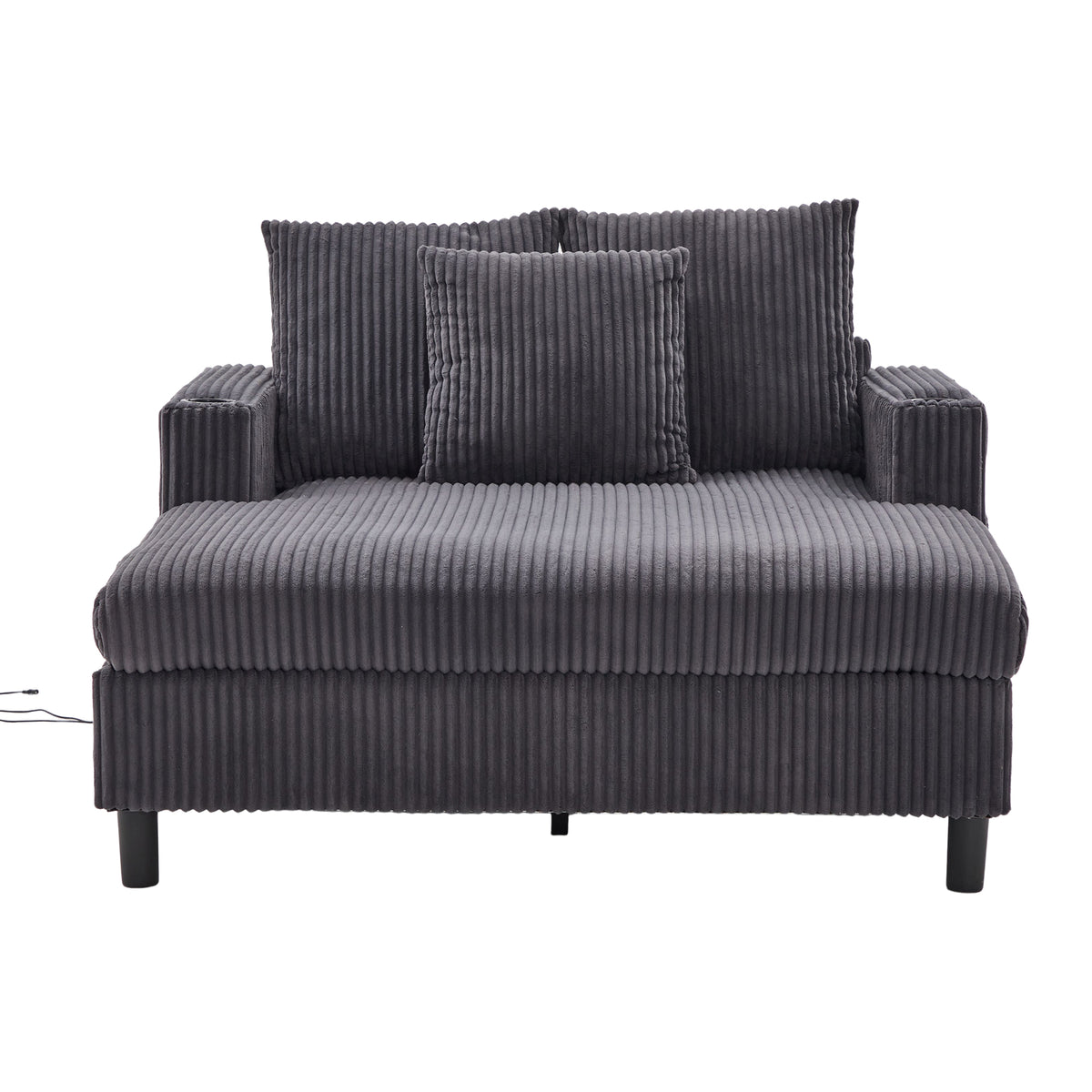 Canapé lounge en velours côtelé souple avec ports USB et éclairage d'ambiance LED, gris